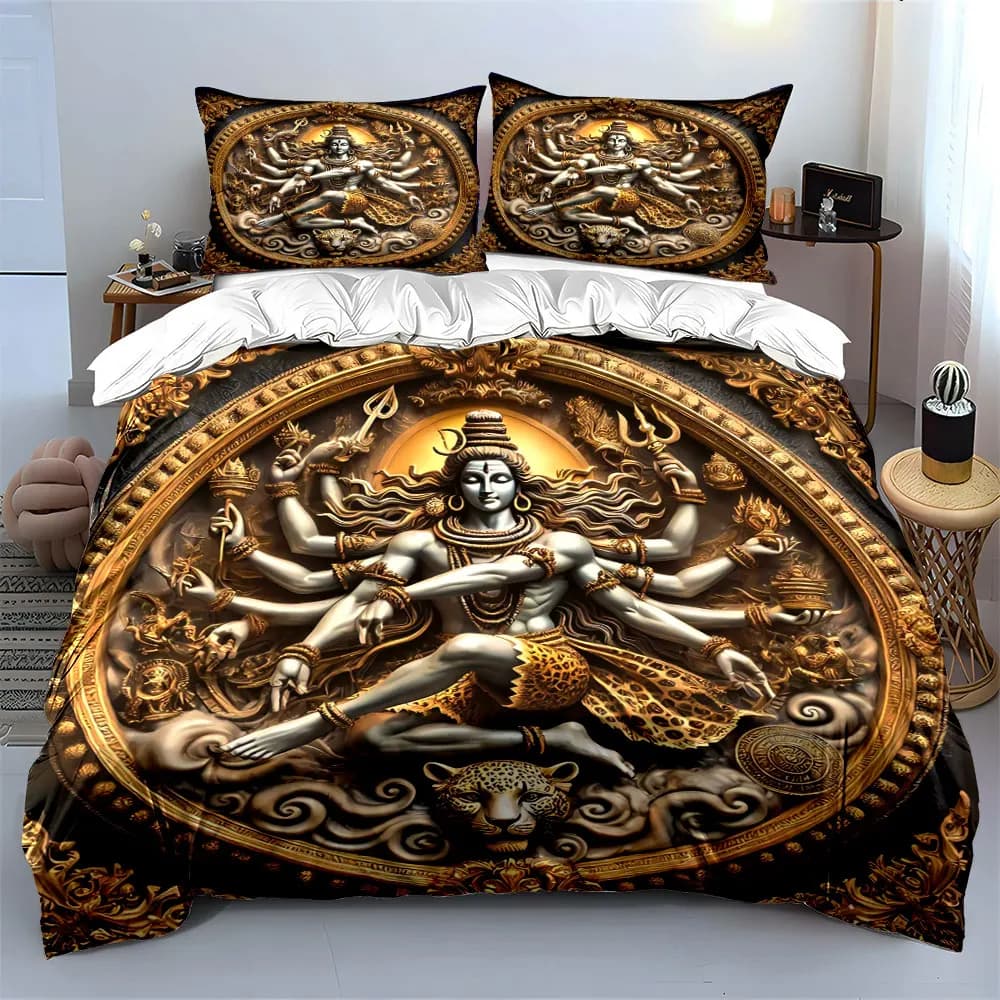 Set Decorativo Shiva per la Casa, Set Biancheria da Letto con 1 Copripiumino e 2 Federe, Singolo, Matrimoniale, King, Queen, Regalo