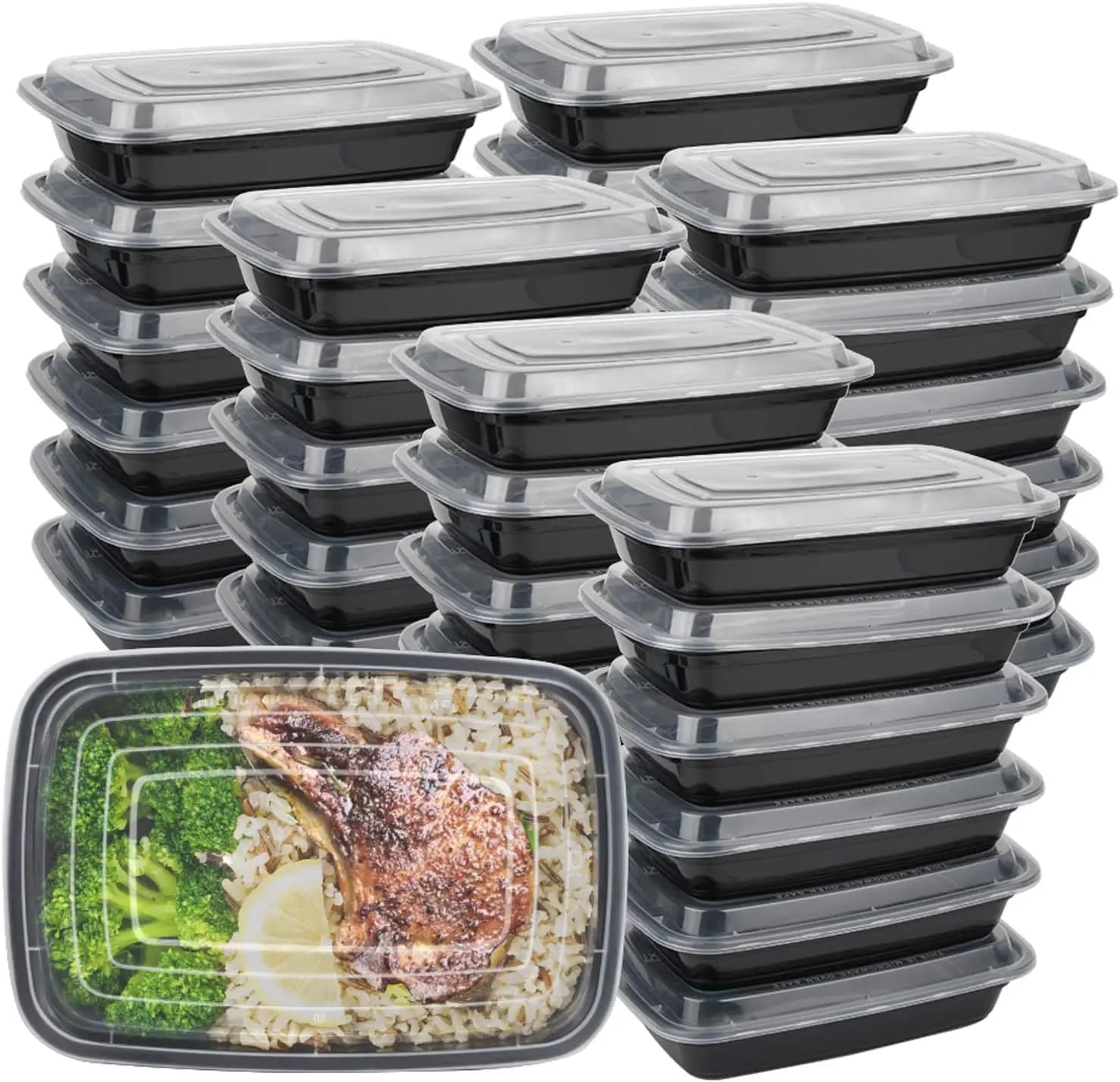 Confezione da 50 Contenitori per Alimenti Riutilizzabili da 24 OZ con Coperchi, Scatole in Plastica Ermetiche per Preparazione Pasti, Lavabili in Lavastoviglie e Impilabili