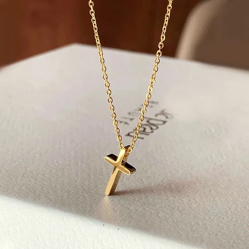 Classic Fashion Gold Color Stainless Steel Double-layer Cross Pendant Necklaces for Woman Korean Collarbone Chain Jewelry Gifts