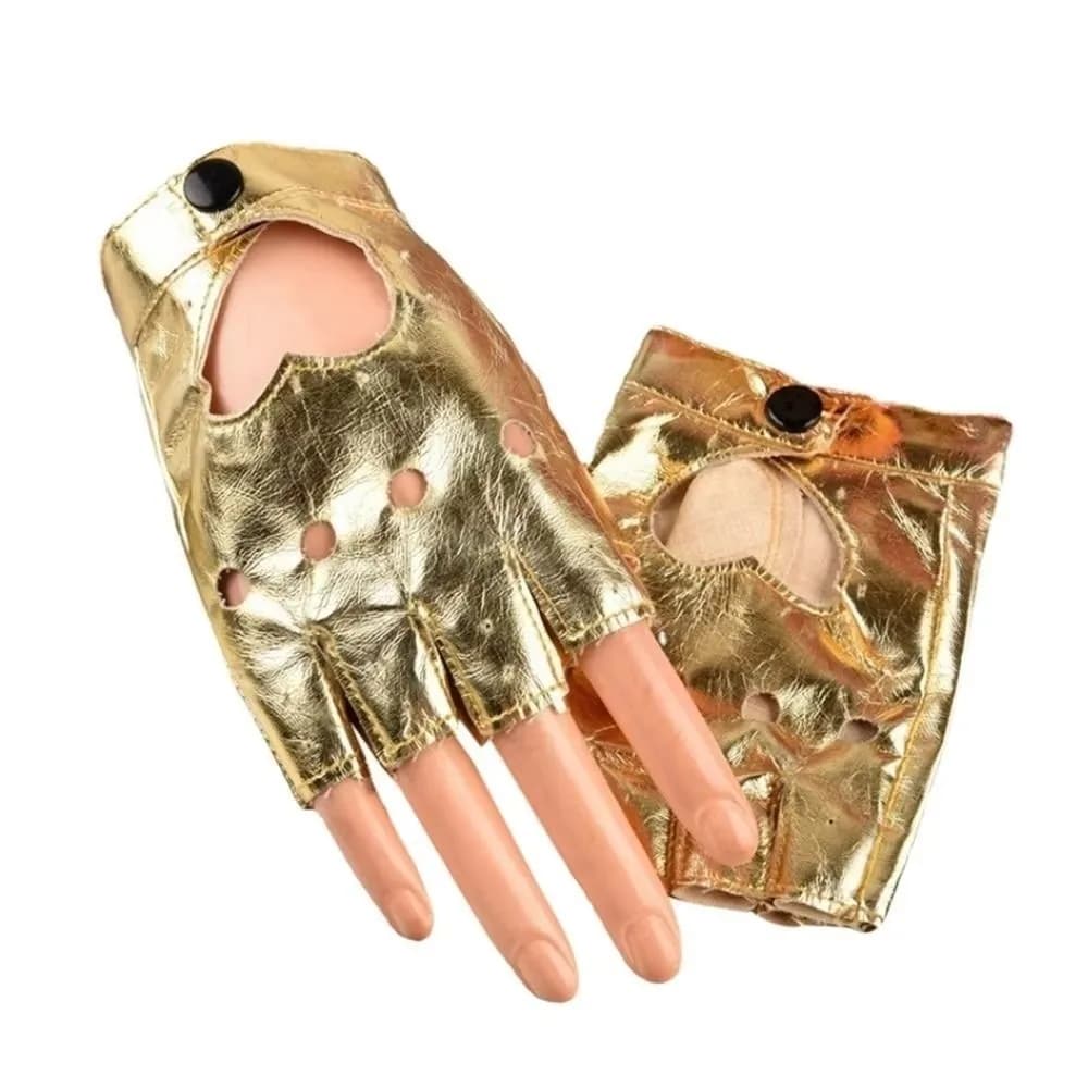 Simple Solid Color Women Leather Gloves Punk Harajuku Y2k Leather Gloves Five Finger Heart Hollow Half Finger Mittens Cosplay