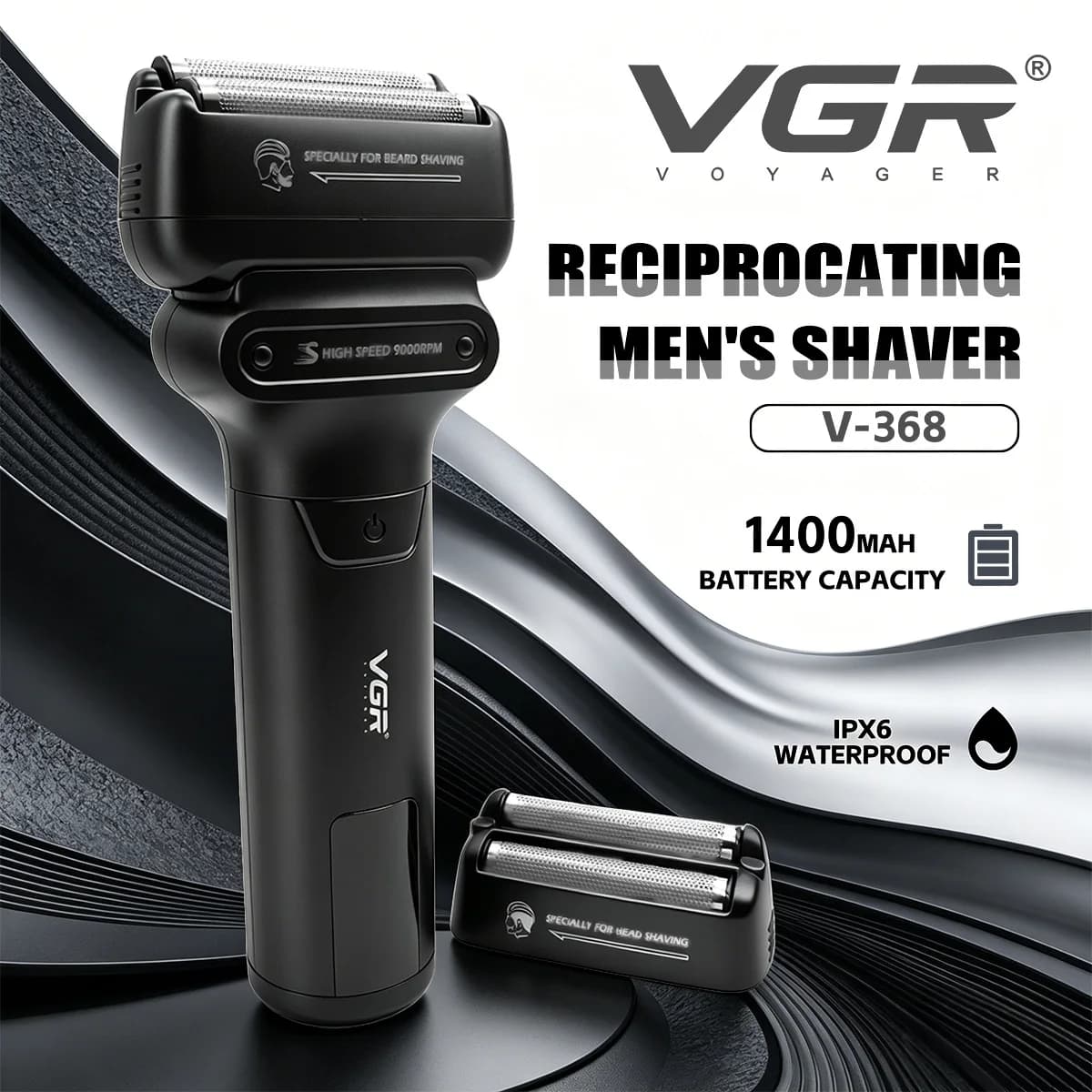 VGR Shaver Electric Beard Trimmer Rechargeable Shaving Machine 9000 RPM Foil Shaver Digital Display IPX6 Shaver for Men V-368