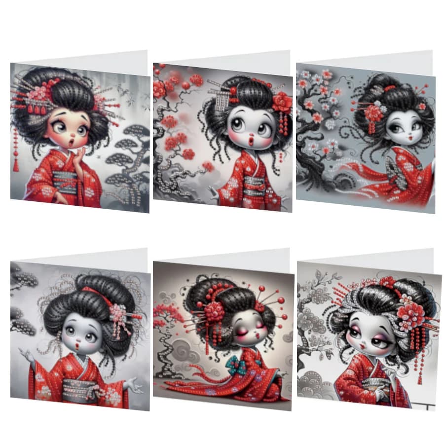 Kit di biglietti d'auguri con pittura a diamante da 6 pezzi: disegni unici per le vacanze, geisha e migliori auguri | Perfetto per la famiglia, amici e anziani