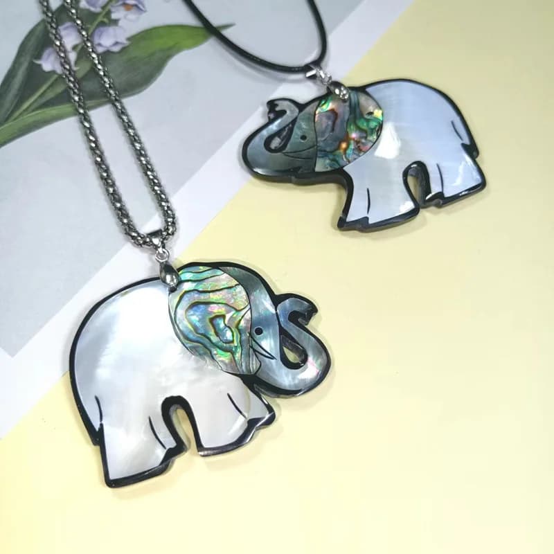 1PC 43x56mm Natural Shell Pendants Handmade Elephant-shaped Elephants Abalone Butterfly Black Shell White Shell DIY Necklace Accessories