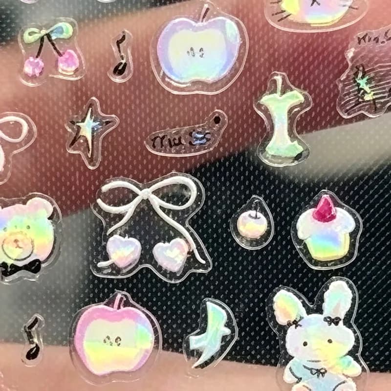 1pc Cute Bear Rabbit Stickers Holographic Shell Pattern Decals for Scrapbook Diary Laptop Phone Case DIY Craft Decoration