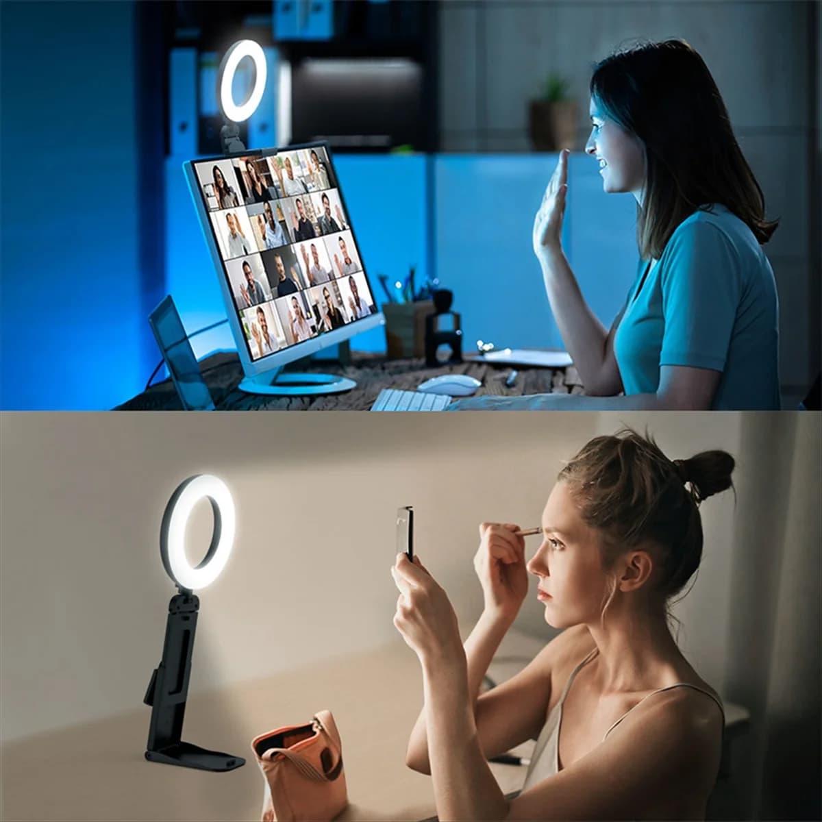 NUOVO Nuovo anello luminoso a clip per selfie a LED con supporto per telefono Anello luminoso da tavolo per illuminazione per videoconferenze per computer portatile