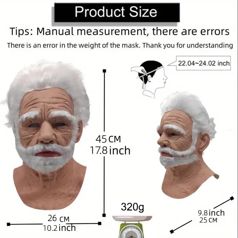 1 pezzo Decorazione di Halloween Maschera da uomo Testa intera Maschera da nonno in silicone realistico Forniture di simulazione Puntelli cosplay per feste