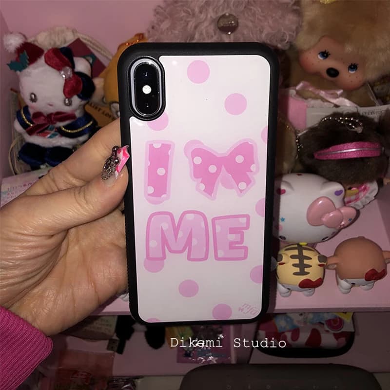 Korean Ins Pink Polka Dots Bowknot Black Border Drip Glue Phone Case For iPhone 17 Air 16 Pro Max 15 14 Plus 13 12 11 Back Cover