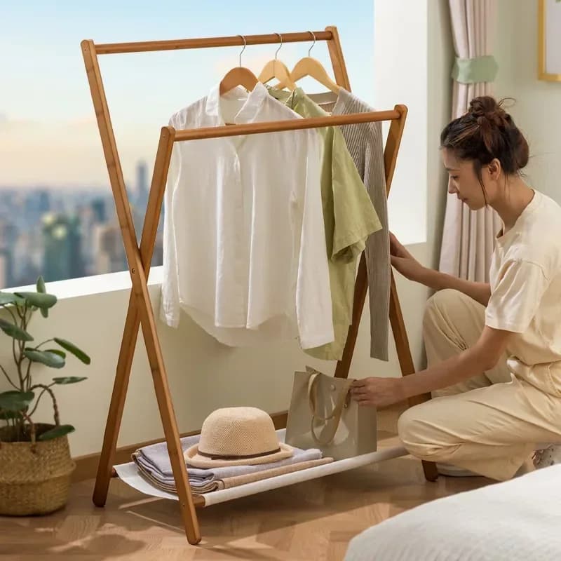 Modern Hanging hanger floor-to-ceiling bedroom coat rack easy to put clothes rack dormitory household drying rack rod folding