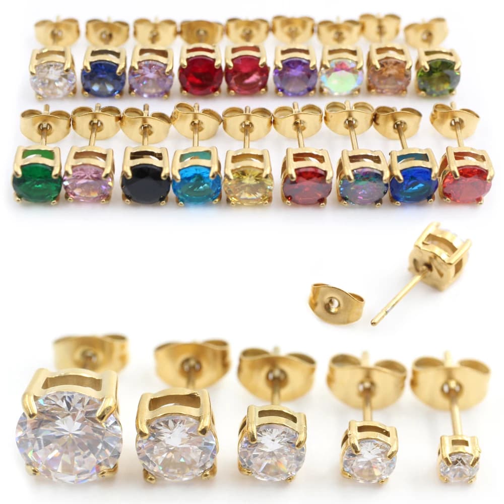 Alisouy 2PCS 3-8mm 316L Stainless Steel 4-prong Double-layer Zircon Butterfly Back Women Men Ear Studs Cartilage Helix Earrings