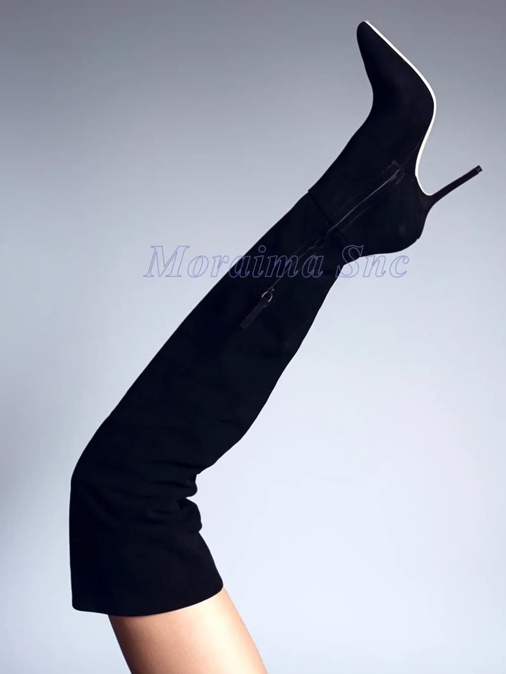 Stivali Sexy Sopra il Ginocchio in Camoscio con Punta Affusolata, Tacco a Spillo e Cerniera Laterale, Moda Donna Autunno Inverno