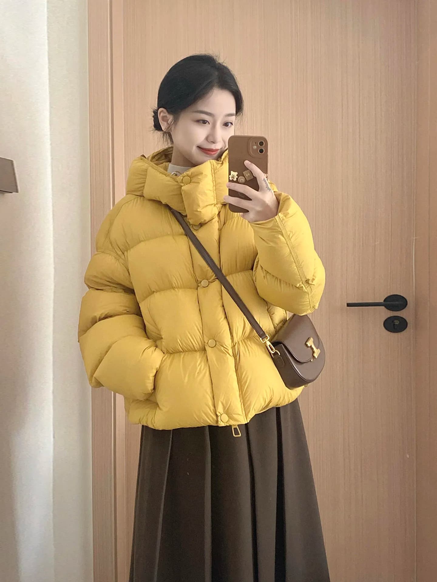 Yellow Hooded Puffy Jacket Women's Winter Thickened Warm Casual Bread Clothes Outerwear Korean Style Loose Fit Cotton Coat