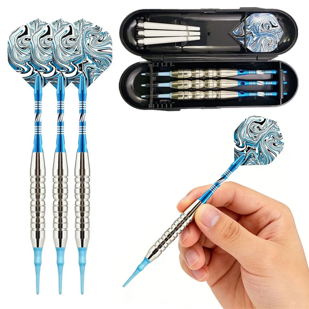 3Pcs Soft Tip Darts Set Professional Plastic Tip Darts with Storage Case Replacement Shafts Flights for Dartboard Indoor Party