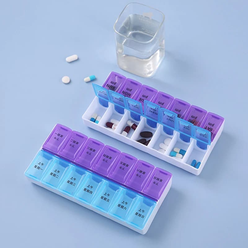 7 days a week Organizer of pills Morning and Night Wallet Storage Box Splitter Organizer of Travel Medicines Portable Medicine and