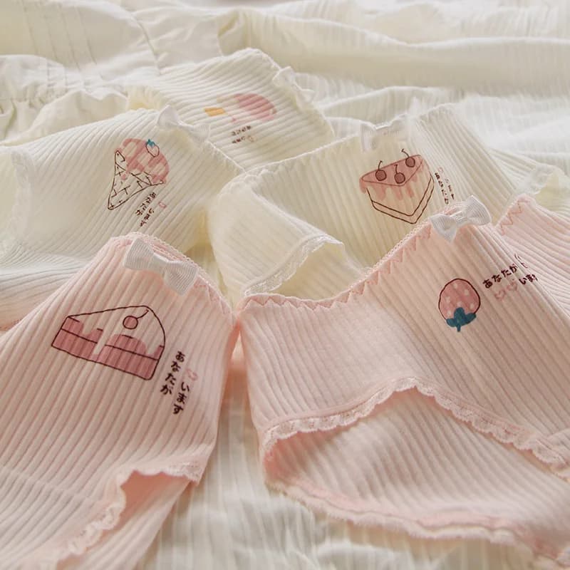 Pink Ice Cream Cone Style Sweet Loli Girl Japanese Style Underwear Comfortable Skin Friendly Triangular Shorts Teenage Girl 5pcs