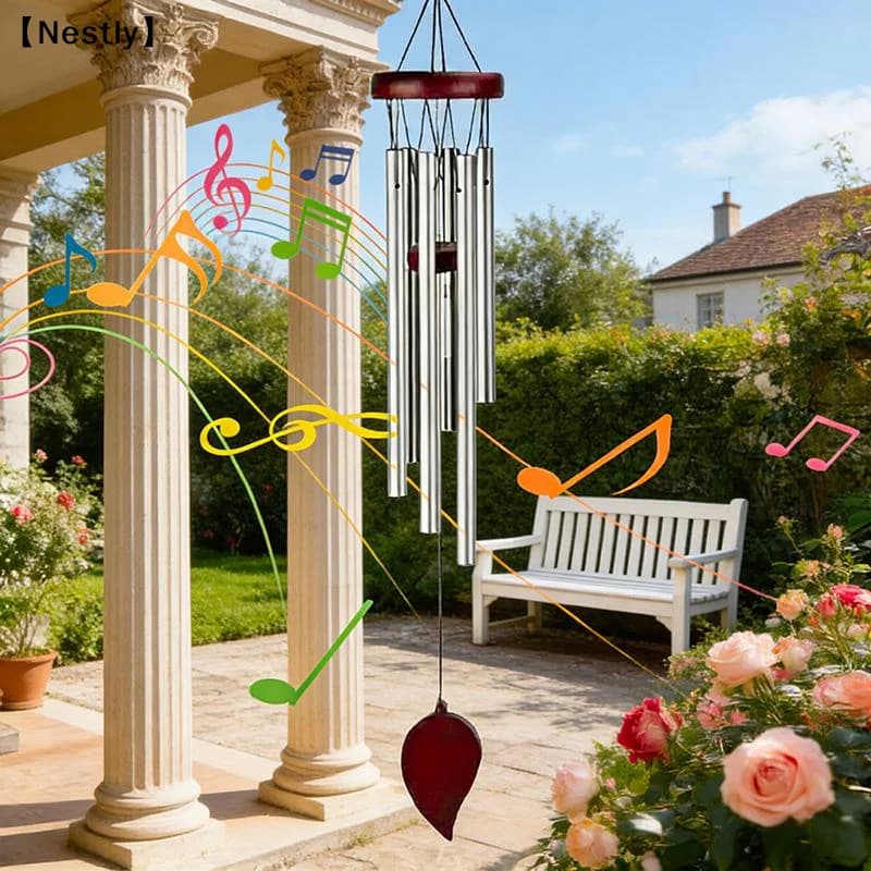 Campanelli a Vento Classici in Alluminio da 26 Pollici con Targhetta in Legno per Decorazione di Fattorie, Terrazze, Giardini, Balconi e Corridoi〔Nest〕