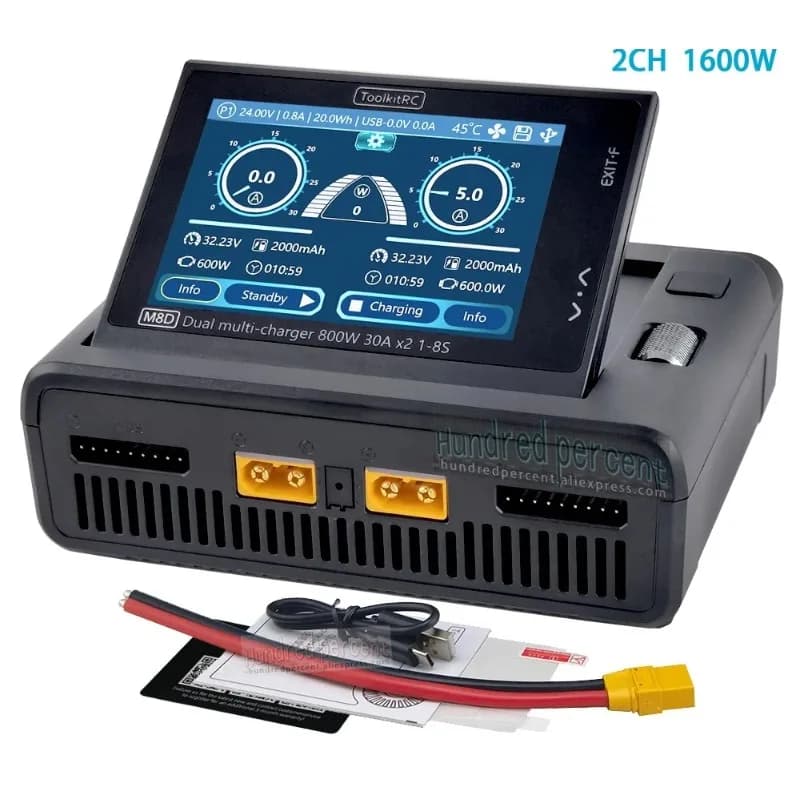 ToolkitRC M8D Intelligent Charger DC1600W XT60 2-8S Lithium Battery Balanced Voltage Remote Control Toy Car Model Discharge