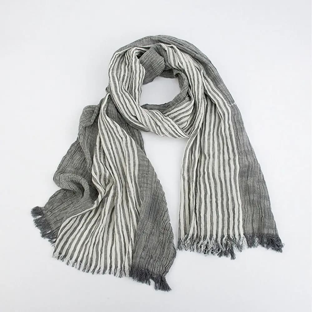 Sciarpa da uomo invernale in cotone e lino tinta in filo di lusso Nappa Autunno Inverno Scialle lungo caldo Bufanda Sciarpe da uomo a righe morbide