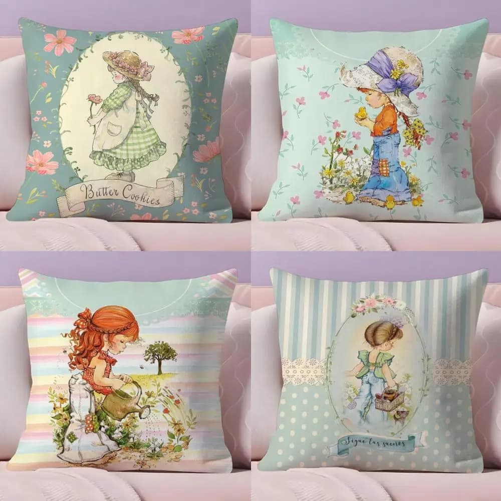 Simpatica fodera per cuscino per ragazza Sarah Kay, corta, in peluche, con stampa fronte-retro, lavabile in lavatrice nella calda fodera per cuscino invernale