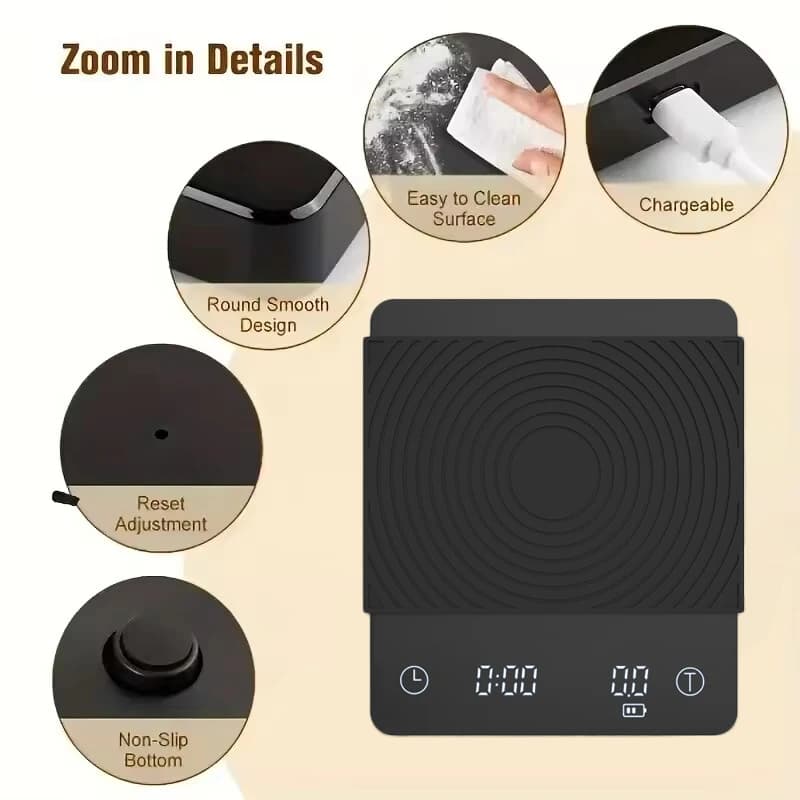 TIMEMORE Basic 2 Black Mirror Pour over the coffee scale display of the flow timer automatic digits kitchen scale for food espresso 0.1 g/2 kg