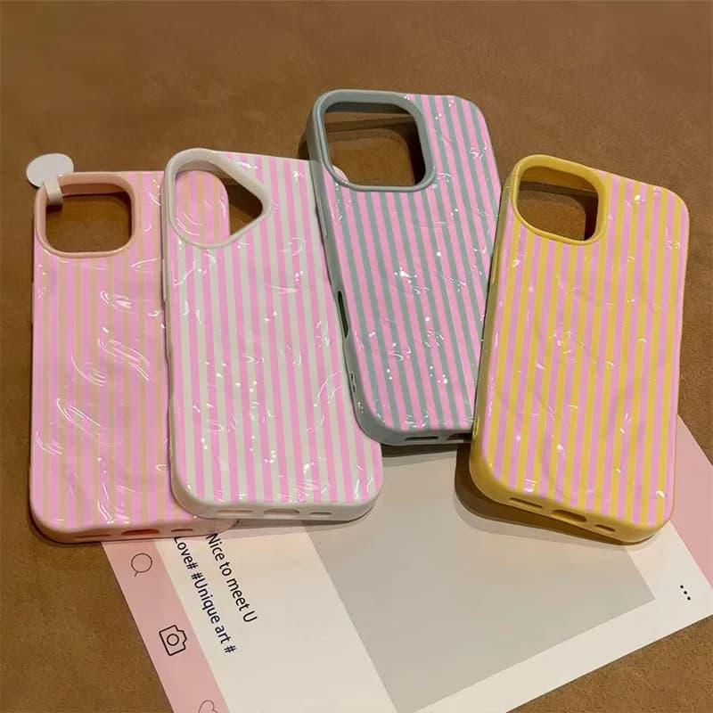 Pink and Green Stripes IPhone17 Air Must-Haves Phone Case for IPhone 16 Pro Max 15 14 13 Plus 12 11 Double-layer Candy Cover