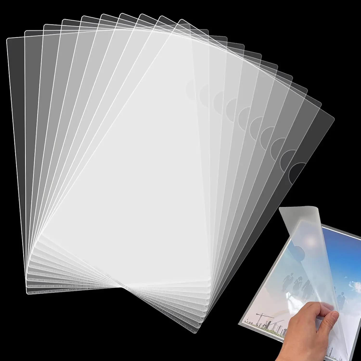 Confezione da 10-50 cartelle trasparenti per documenti in plastica, cartelle trasparenti per file in plastica tipo L, formato lettera, trasparenti per ufficio e scuola