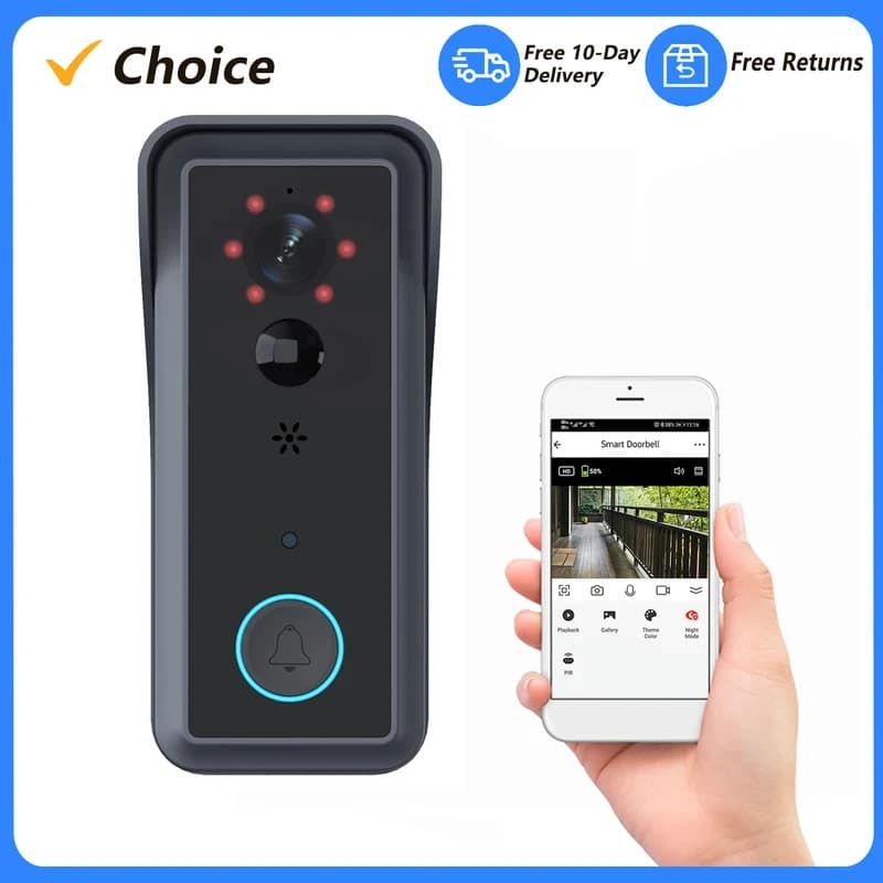 Campanello Video WiFi Tuya con Telecamera Wireless 1080P HD, Rilevamento Movimento, Visione Notturna a Infrarossi, Monitoraggio in Tempo Reale, Impermeabile