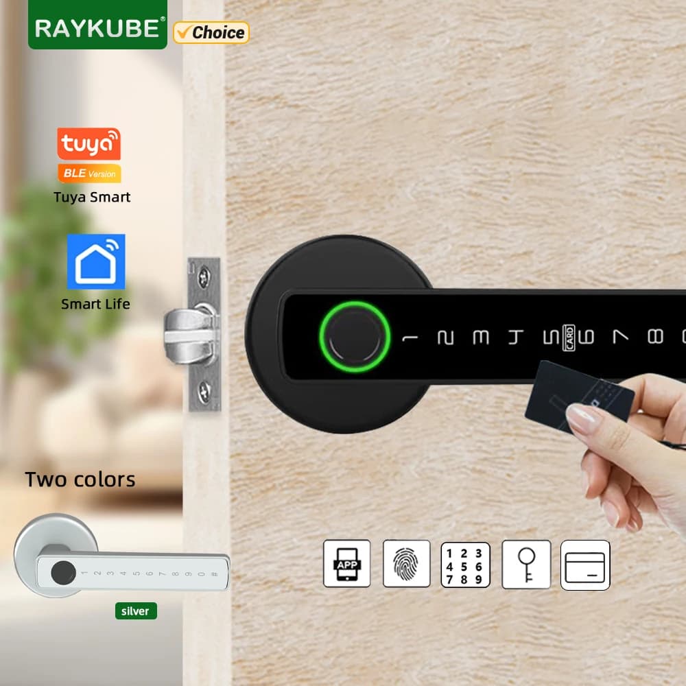 RAYKUBE M5 Tuya BLE Serratura intelligente per impronte digitali Serratura elettronica digitale con password/chiave/scheda IC/Smartlife/Sblocco APP Tuya