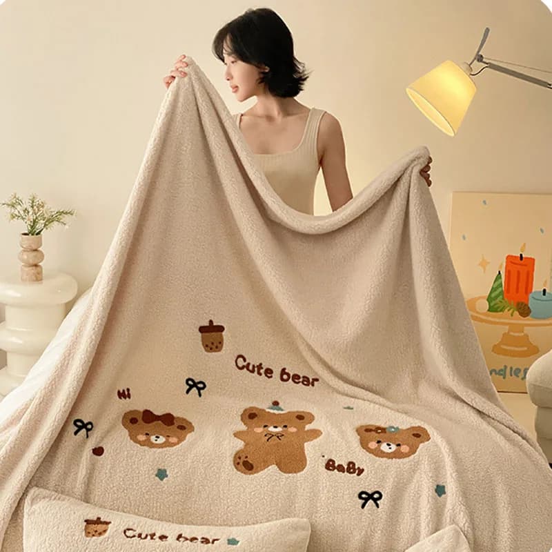 Coperta in pile di peluche bifacciale a forma di cartone animato Copridivano caldo spesso stampato per camera da letto Copriletto accogliente di lusso per tutte le stagioni