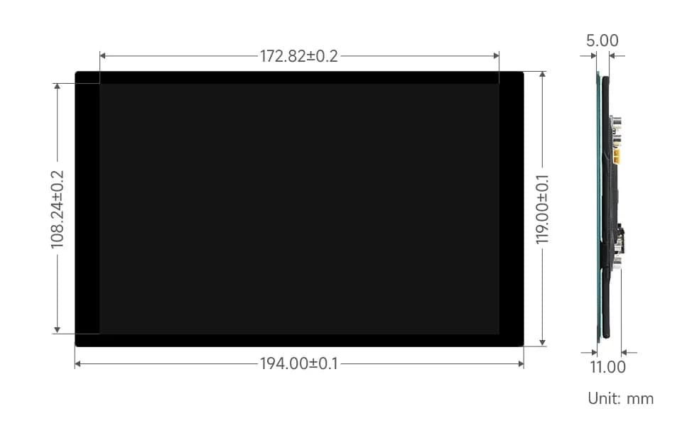 WaveShare 8 inch Capacitive Touch Display Optical Bonding Toughened Glass Panel 1280×800 IPS HDMI-Interface 8" for Raspberry Pi