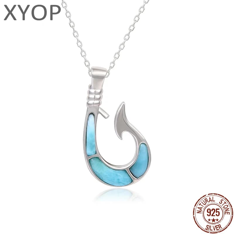 Ancora per barche in stile estivo fascino classico regali di gioielli in argento Sterling 925 collana con ciondolo Dominica Larimar per donna