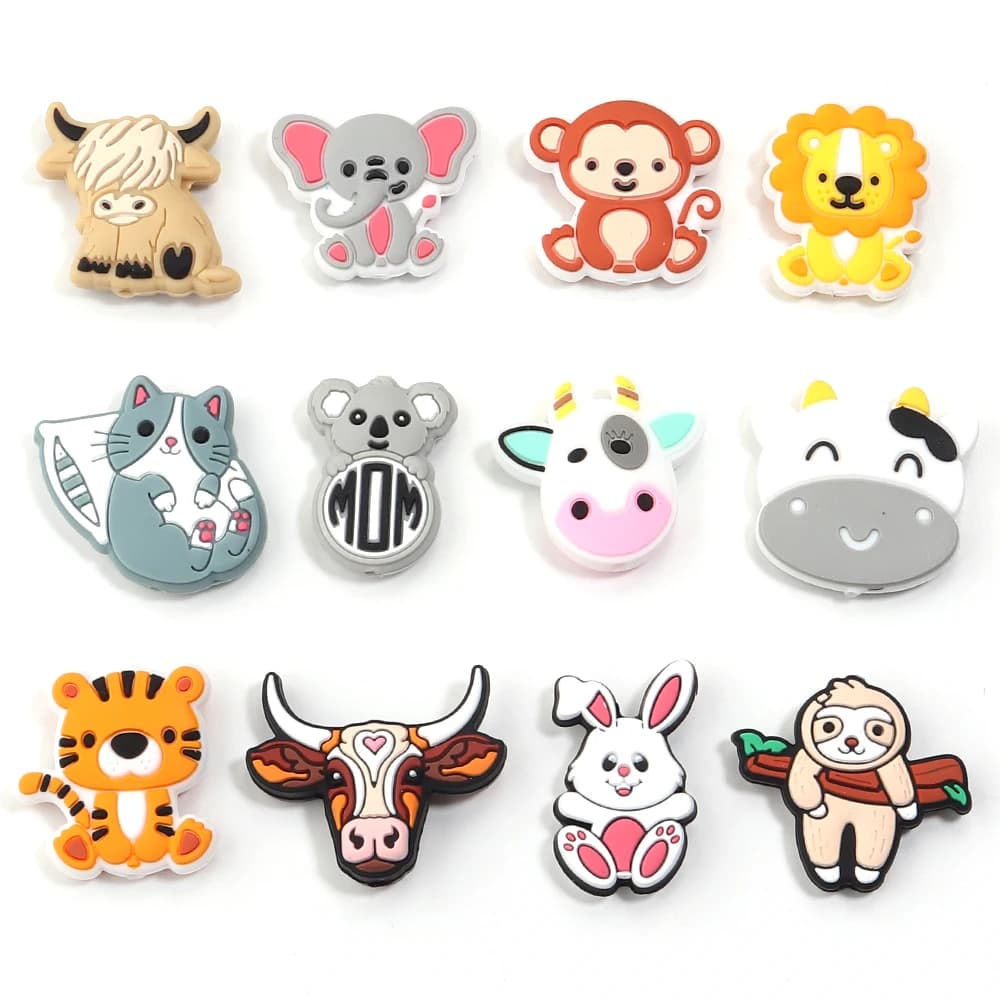 2 pz/lotto 3D Perline di Silicone Animali Del Fumetto Perline Coniglio Tigre Gatto Forma Branello Allentato Per Gioielli FAI DA TE Che Fanno Portachiavi Accessori