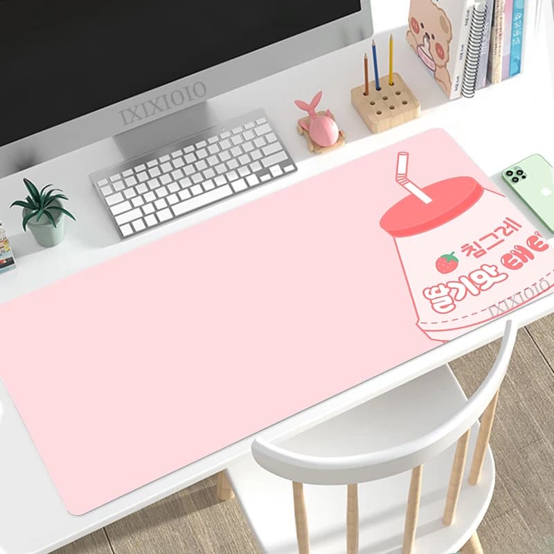 Mouse Pad Gaming Kawaii Strawberry Milk XL HD Computer Large Mousepad XXL Playmat Carpet Natural Rubber Computer Mouse Mats
