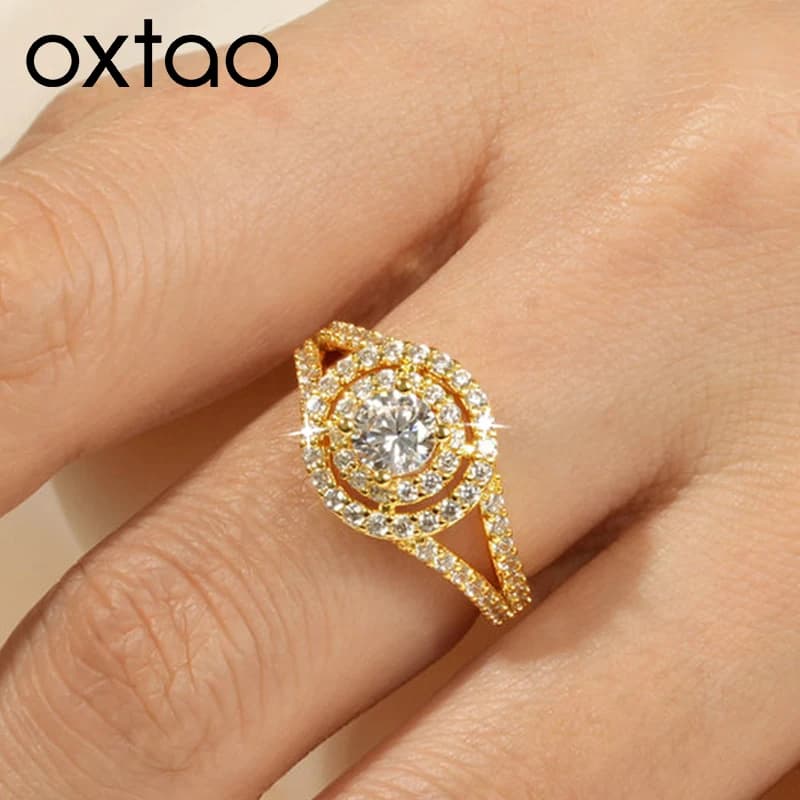 OXTAO Anelli di fidanzamento classici con diamanti imitazione CZ Lab per donna, anelli da matrimonio in oro 14 carati, regali di gioielli per anniversario