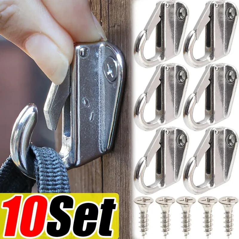 1-10Set 316 Stainless Steel Fender Hook Clip Spring Snap Marine Boat Yacht RV Truck Deck Mount Rope Holder Heavy Duty with Screw