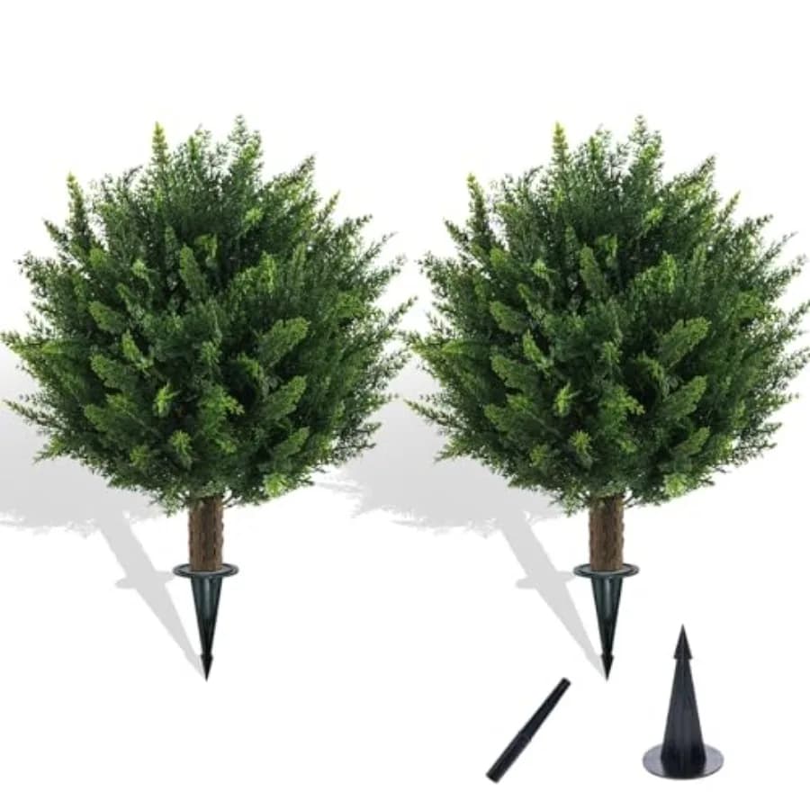 Piante Artificiali di Cipresso Topiario da Esterno con Supporto, Confezione da 2, Cespugli Finti di Cedro Resistenti ai Raggi UV, per Decorazione Portico Anteriore