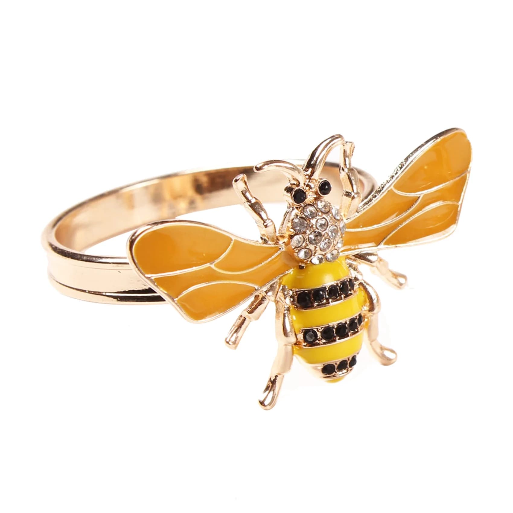 A84X-12PCS Yellow Bee Design Metal Napkin Ring Towel Buckle Bee Napkin Holder Wedding Party Holiday Hotel Table Decoration