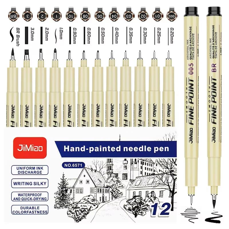 Set di 12 Pennarelli per Disegno, Penne per Lettering Manga, Pennarelli per Schizzi e Journaling, Forniture Scolastiche, Regali di Cancelleria per Studenti