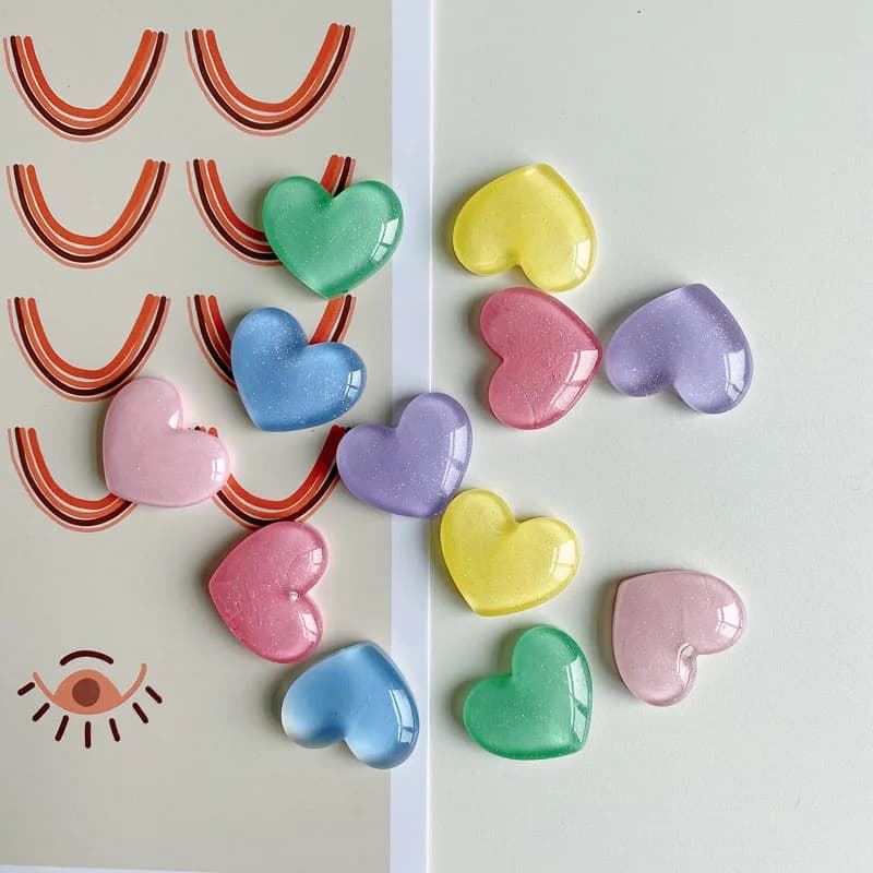 Mini Heart Pendants Polished in Resin, DIY Decorations for Cases Phone, Hair Clips, Craft Accessories, Rose and White, Craft Supply