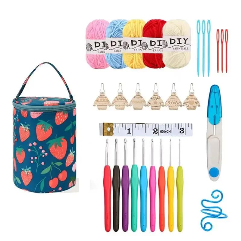 ABKS-Crochet Hook Set Crochet Bag Crochet Hooks Portable Yarn Crochet Kit Knitting Needles Yarn Storage Organizer