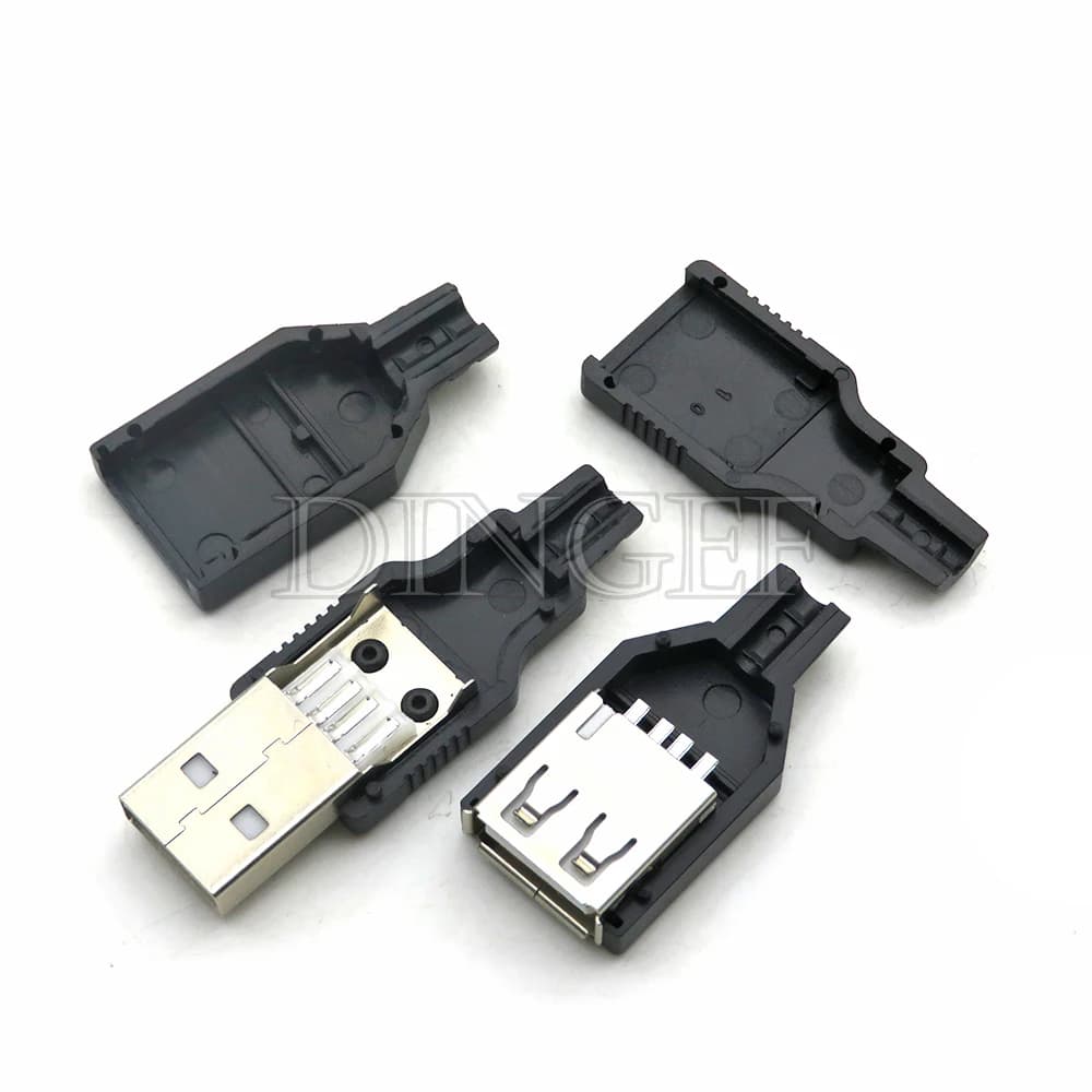 10 pcs Type A Male Female USB 4 Pin Current socket Connector With Black Plastic Cover Type-A Kit FAI FROM TE