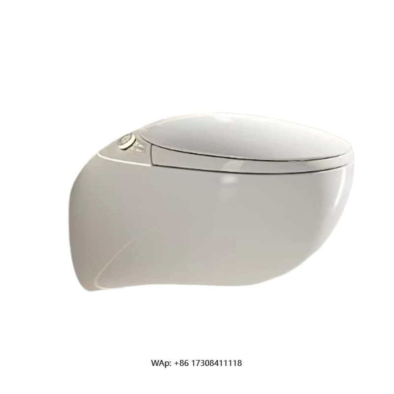 Toilette sospesa intelligente avanzata con telecomando a forma di ciotola allungata e sedile riscaldato con drenaggio a trappola in P