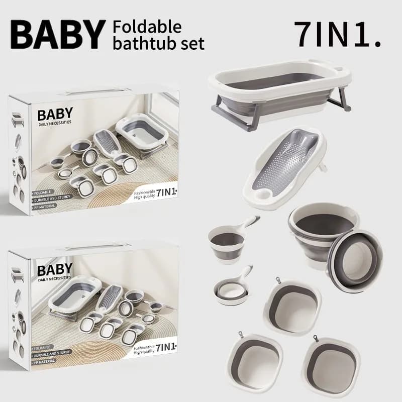 4/7Piece Collapsible Baby Bathtub Set with Thermometer Bathtub Baby tub Sling to Toddler 0-24 Months