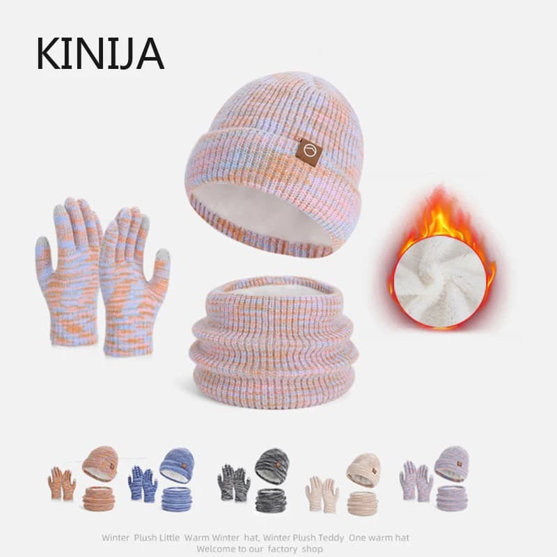 Winter Knitted Hats+Scarves Piece Set Outdoor Warm Hat Skullies Beanies Hat for Women Cold Proof Ear Protection Climbing Cap