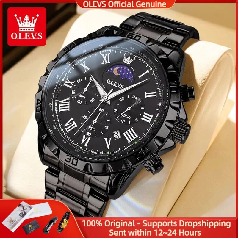 OLEVS 2950 Orologio da uomo Moda scala romana Impermeabile luminoso fasi lunari Cronografo Business di lusso Data Orologio da uomo al quarzo Reloj