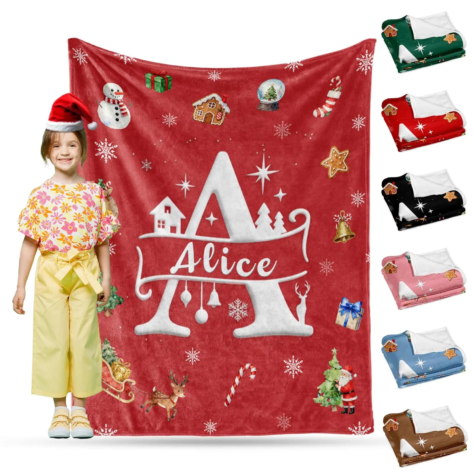 Personalized Christmas Blanket Custom Name Xmas Blanket Gift for Family Mom Dad Kids Couples Holiday Present Stocking Stuffers