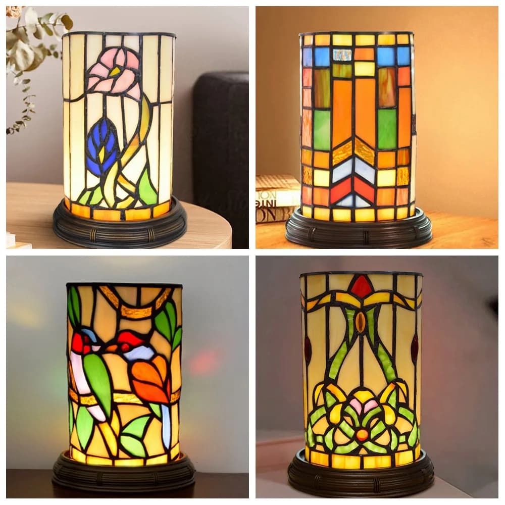 Tiffany europeo 3WLED vetro colorato arte luce notturna camera da letto lampada da comodino creativo USB ristorante bar lampade da tavolo fatte a mano