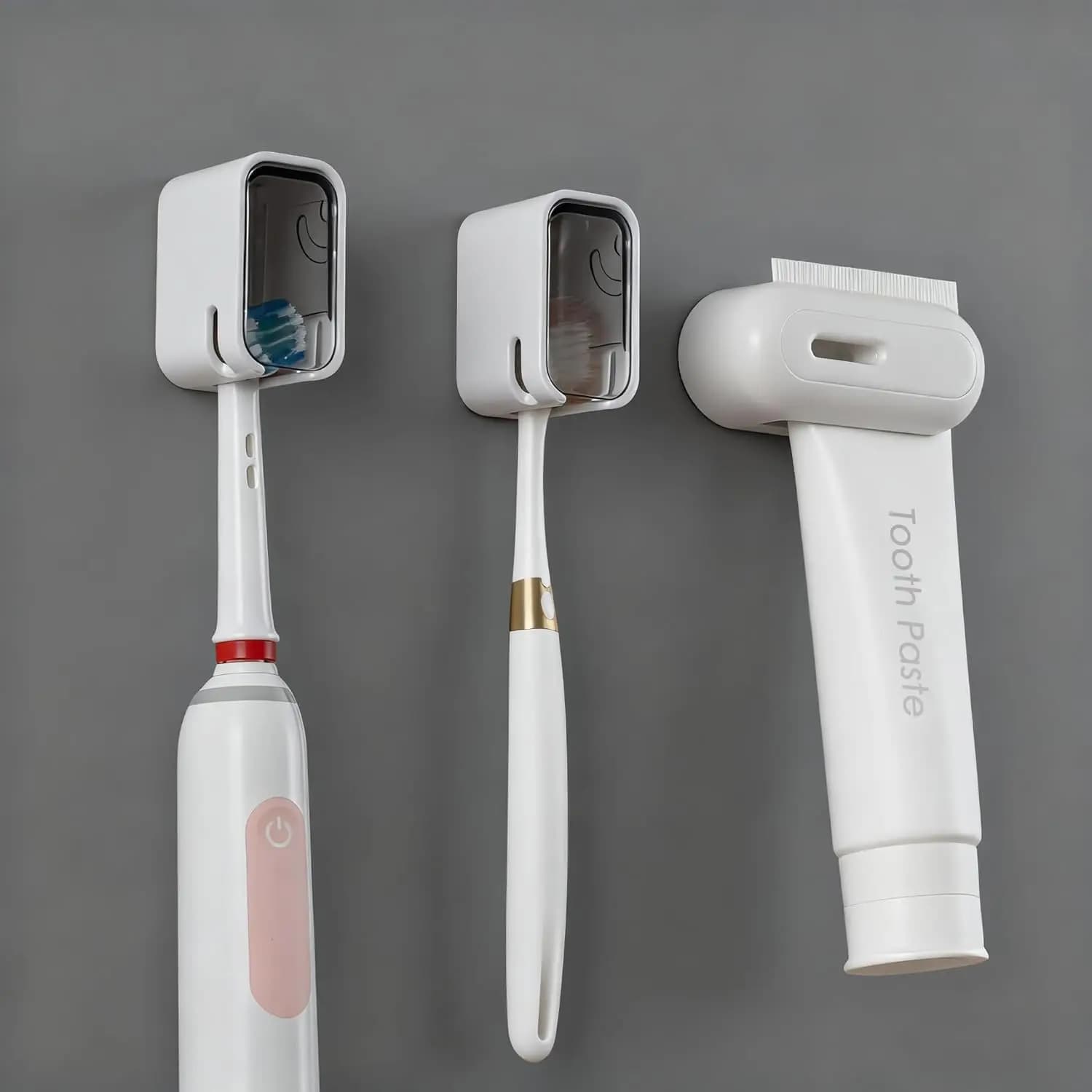 2 Portaspazzolini da Parete per Bagno con Coperchio per Doccia - con Clip per Dentifricio - Dispenser Singolo per Spazzolino
