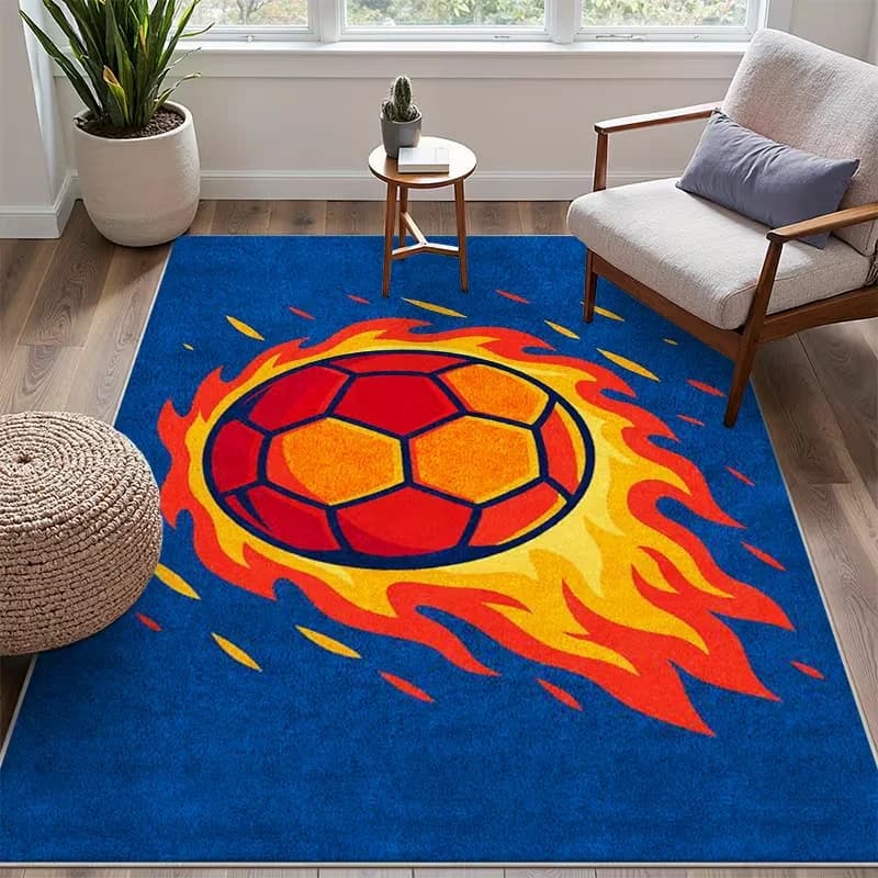 Tappeto da Calcio Fire Ball, Tappetino Antiscivolo per Soggiorno, Zerbino Lavabile per Camera da Letto, Tappeto Decorativo per Corridoio, Tappeto per Area Giochi Bambini