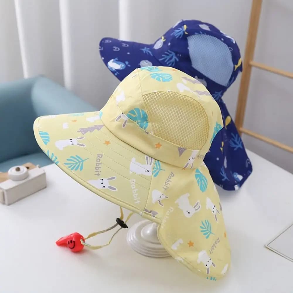 Baby summer hat with whistle Covers Earphones for neck Children sun protection hat for breathable children