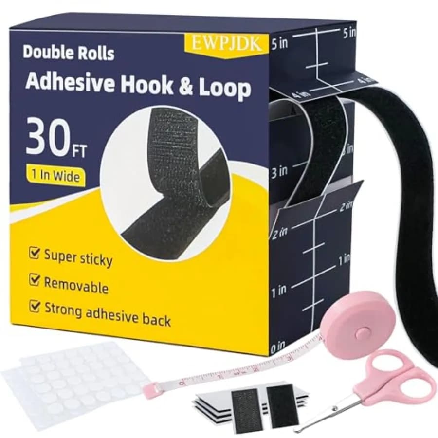 30Ft x 1 in Velcro Strips with Adhesive, Hook and Loop Strips with Adhesive, Double Rolls of Heavy Duty Interlocking Tape Faste
